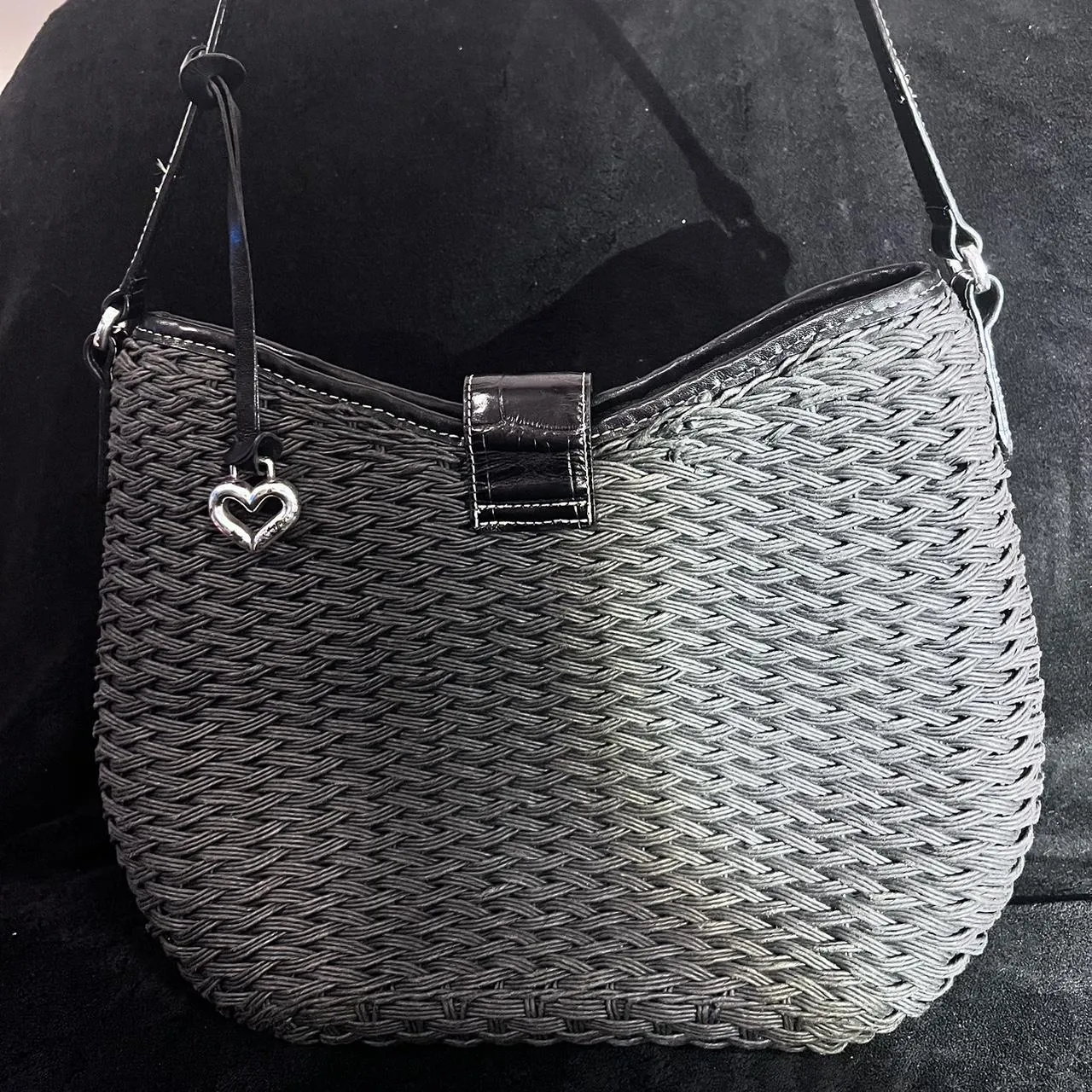 Brighton Black Leather and Straw Clutch Bag, photo 2 of 3
