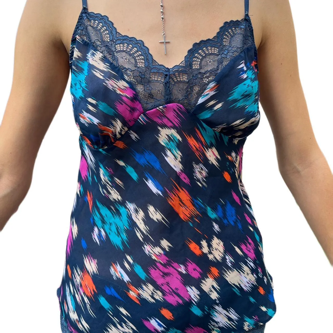 Gilligan O’Malley Blue Multicolor Semi Sheer Tank, photo 1 of 2