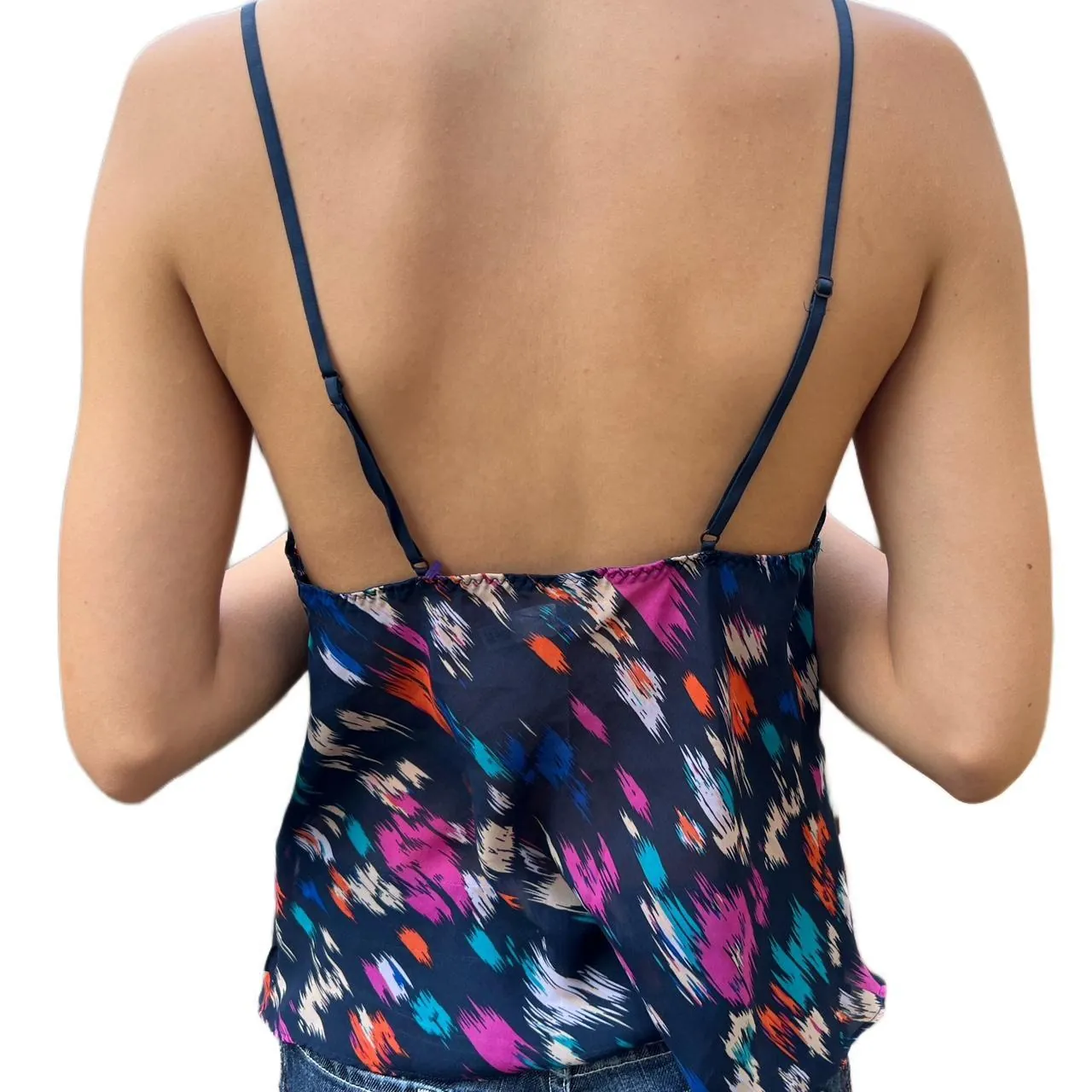 Gilligan O’Malley Blue Multicolor Semi Sheer Tank, photo 2 of 2