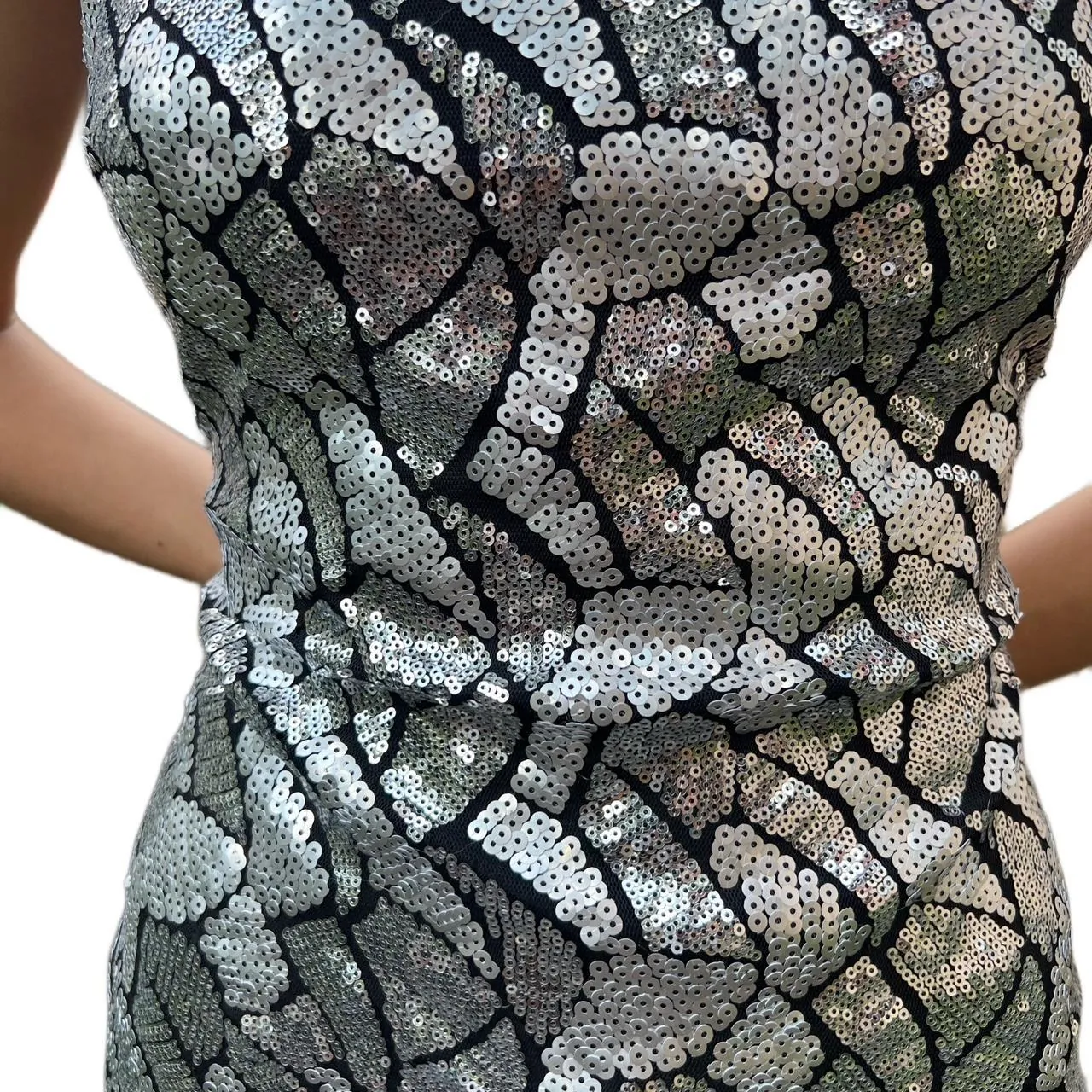 Vintage Bebe Silver Sequin Sleveless Bodycon Dress, photo 2 of 4