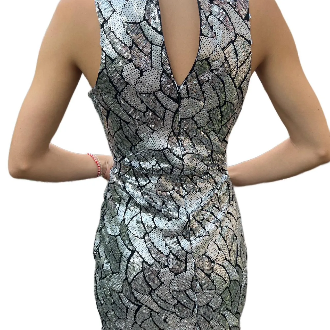 Vintage Bebe Silver Sequin Sleveless Bodycon Dress, photo 3 of 4