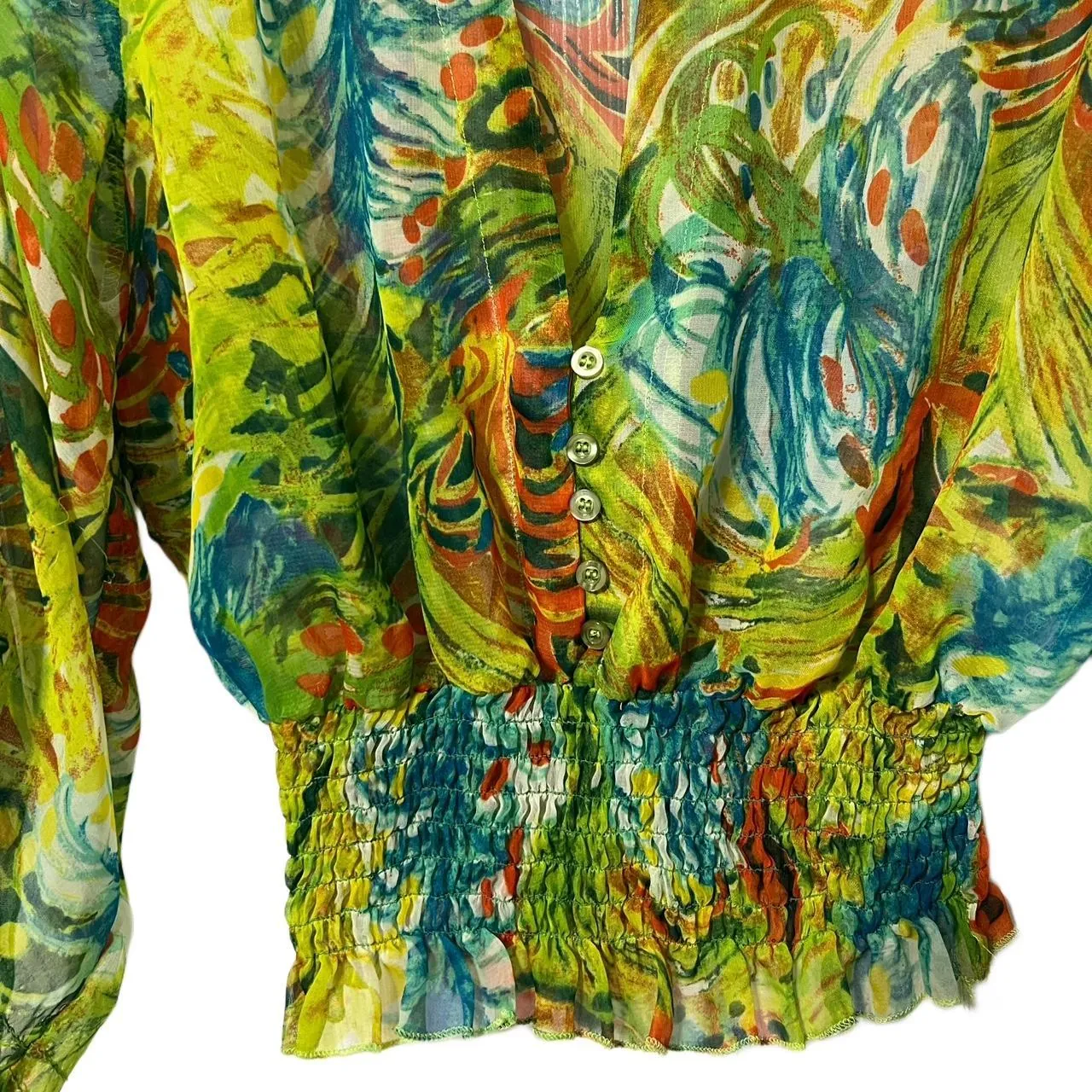 Charlotte Russe Multicolor Long Sleeve Sheer Blouse, photo 2 of 4