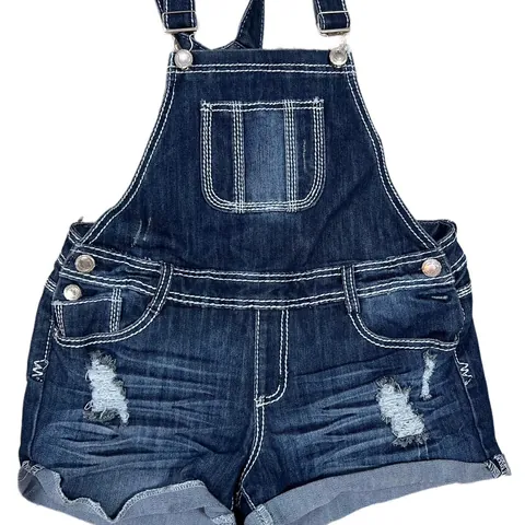 Almost Famous Dark Wash Distressed Overalls