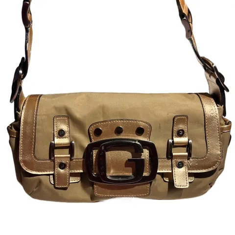 Vintage Y2K Guess Logo Buckle Metallic Khaki Purse