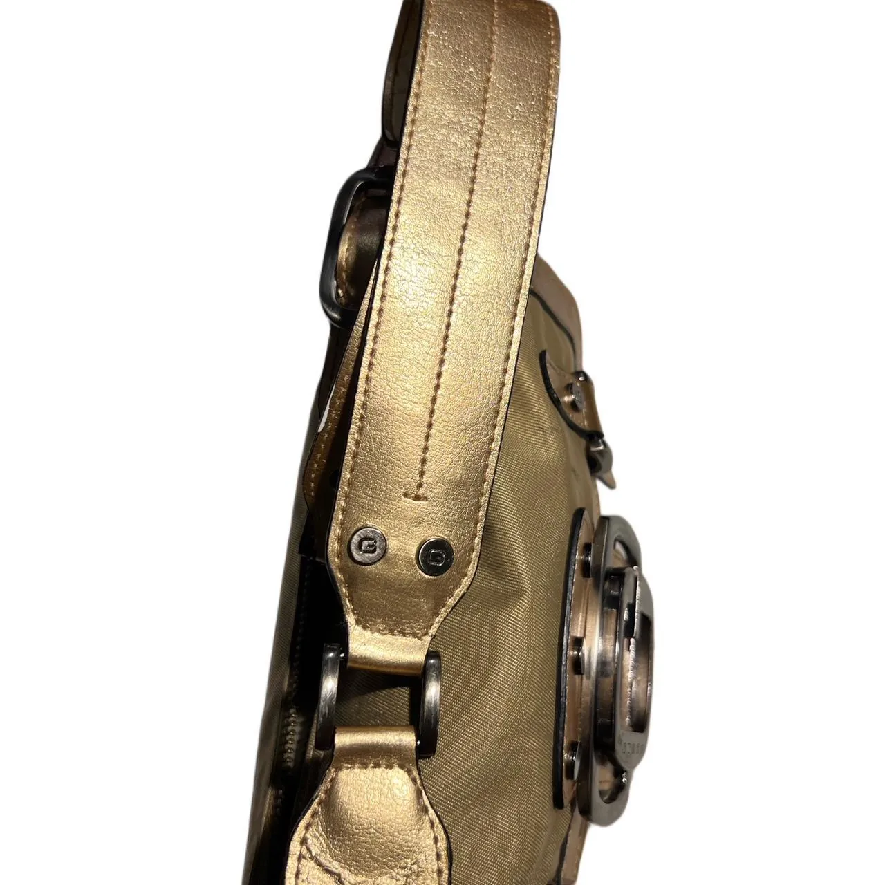 Vintage Y2K Guess Logo Buckle Metallic Khaki Purse, photo 5 of 8