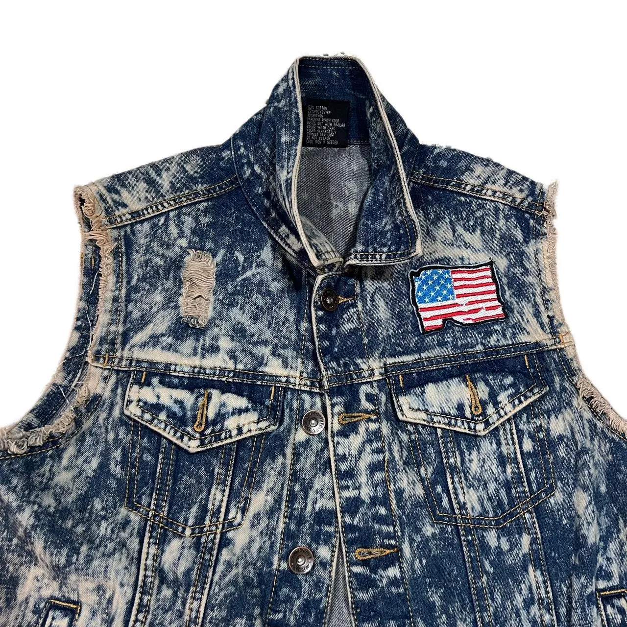 Southpole Blue Acid Wash Distressed Grunge USA Button Up Denim Vest, photo 2 of 4