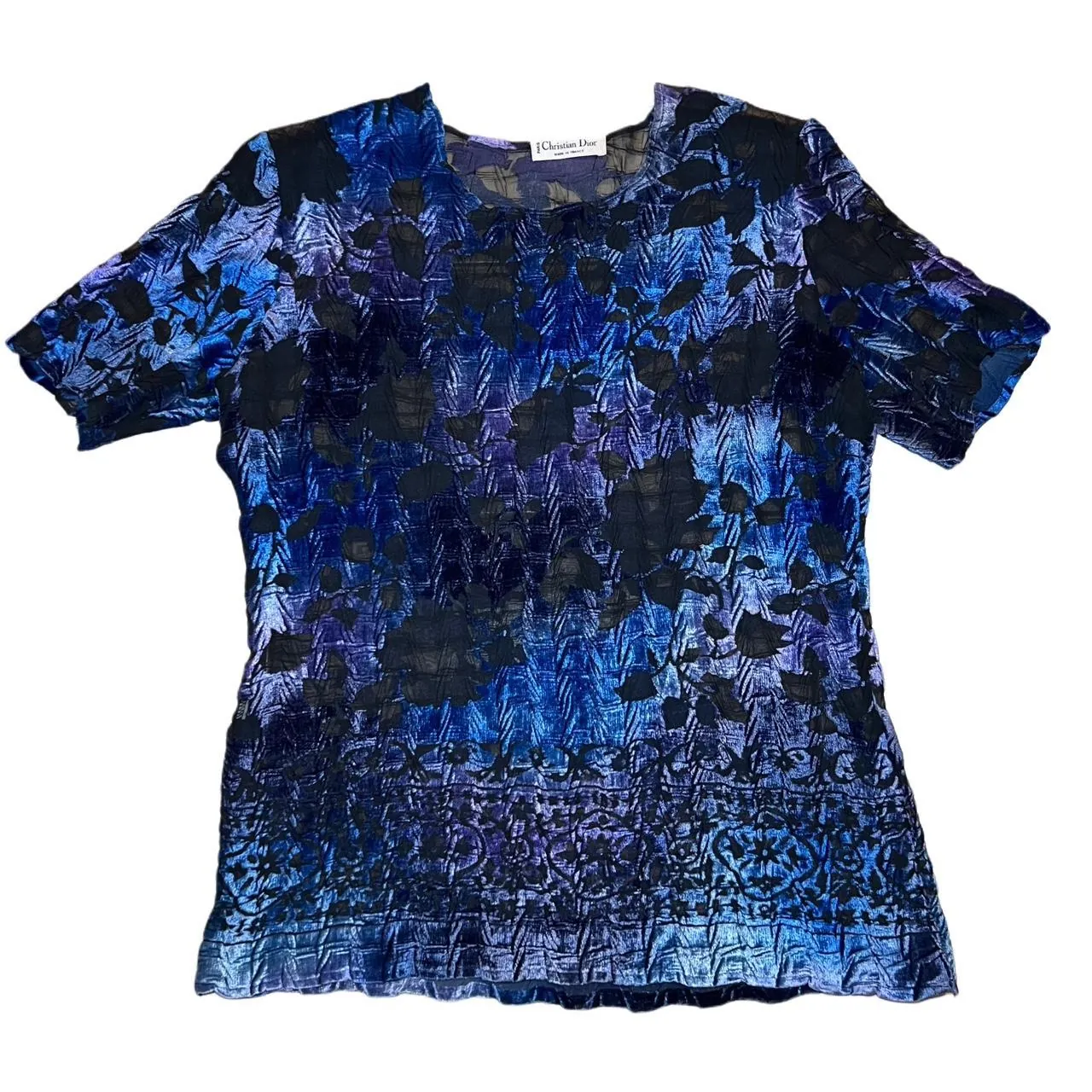 Rare Vintage Christian Dior Blue Colorful Mesh Blouse, photo 1 of 3