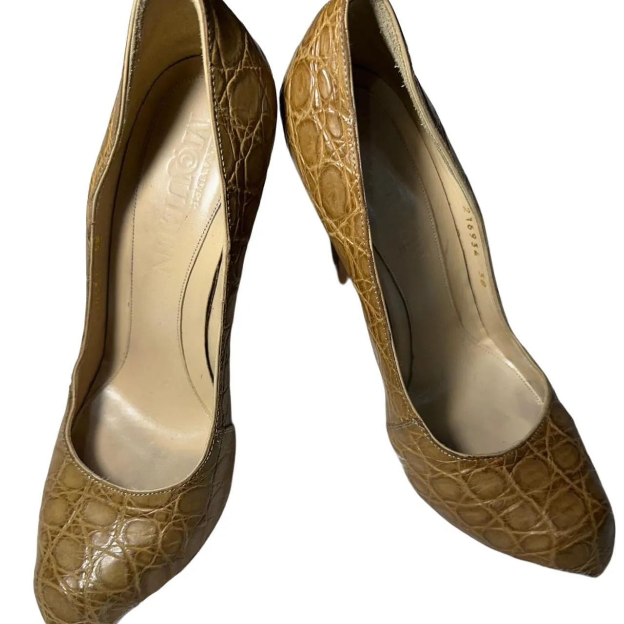 Vintage Alexander McQueen Tan Crocodile Print Heels, photo 1 of 4
