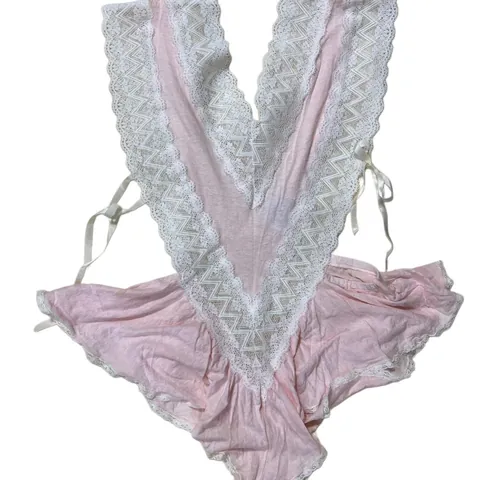 Vintage 80s Pink and White Lace Ruffle Teddy Romper