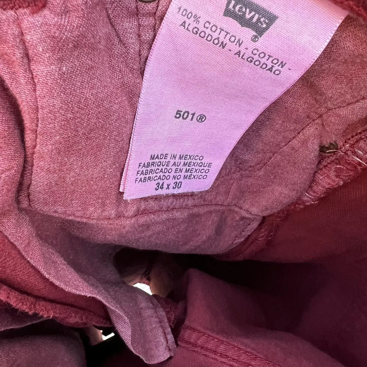 Vintage 90s Levi’s 501 Red Denim Jeans, photo 5 of 5