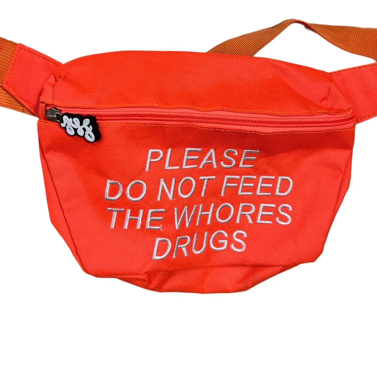 Rare Vintage “Please Do Not Feed The Wħores Drūgs” Neon Orange Streetwear Fanny Pack, photo 1 of 3