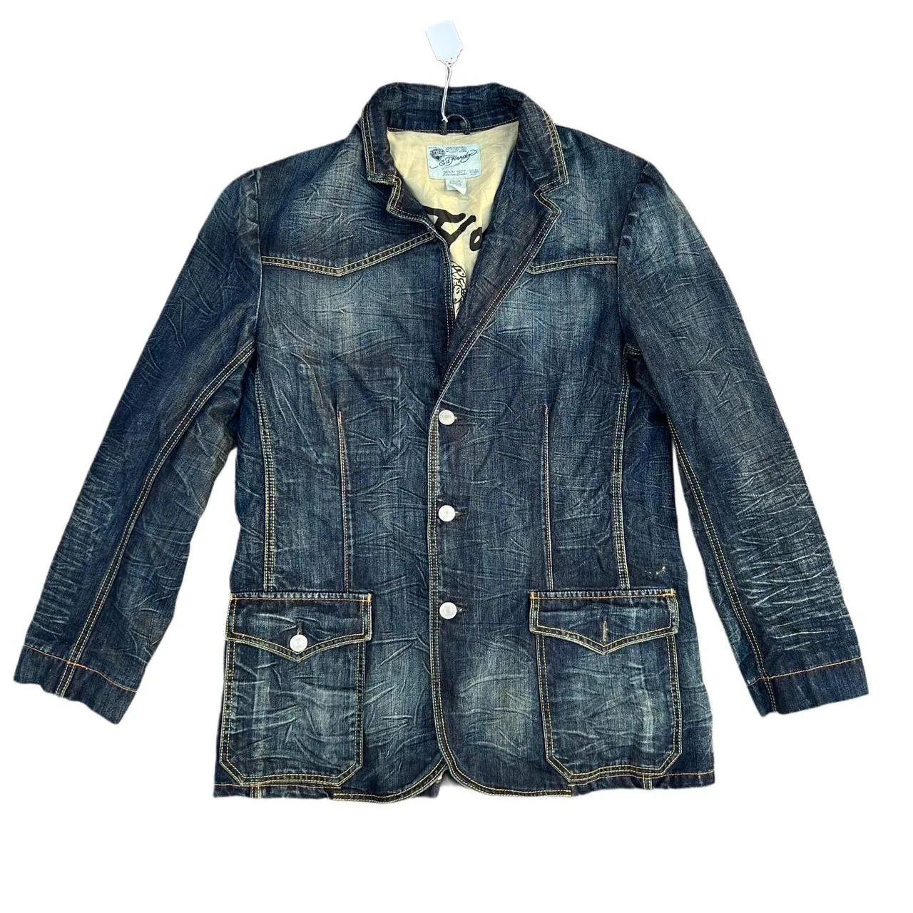 Vintage Ed Hardy by Christian Audigier Denim Jean Jacket with Embroidered Eagle Skull, photo 4 of 7