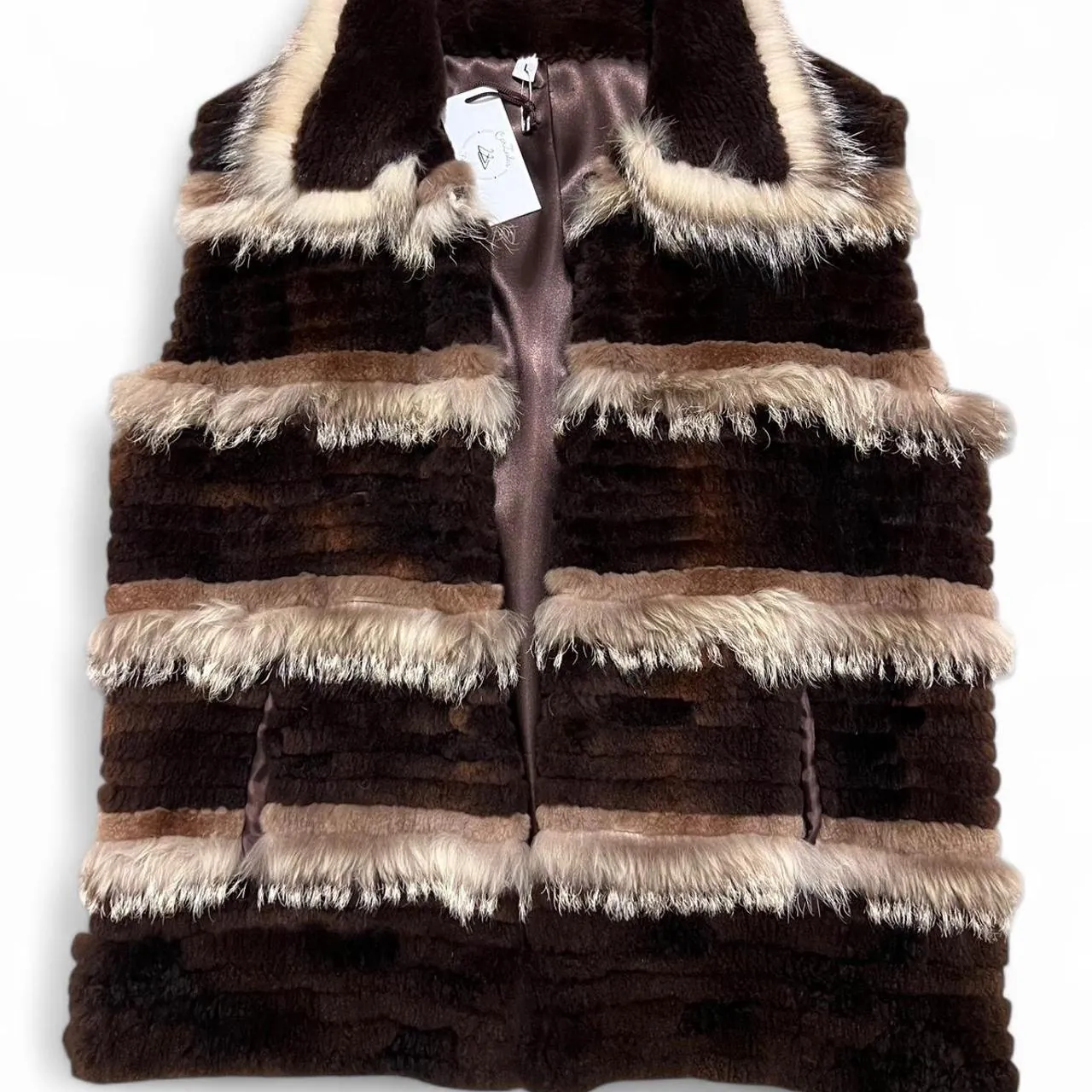 Vintage Boutique Brown and Beige Fur Vest, photo 1 of 8