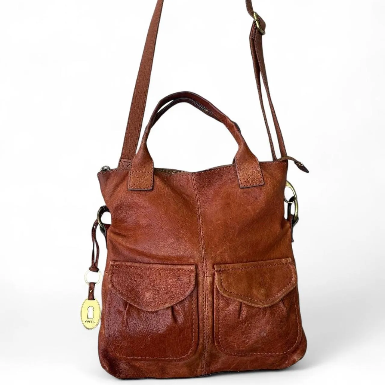 Vintage Fossil Brown Leather Crossbody Satchel, photo 2 of 8