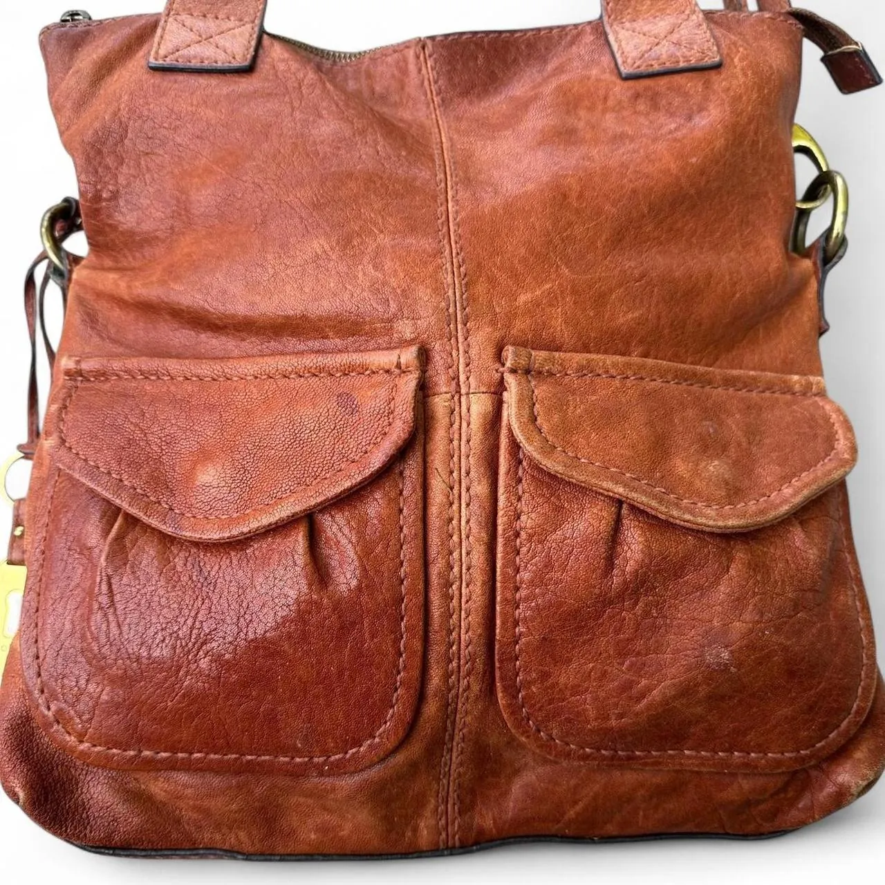 Vintage Fossil Brown Leather Crossbody Satchel, photo 3 of 8