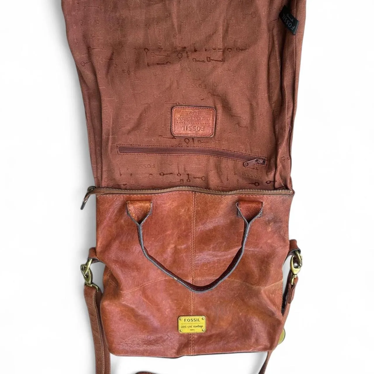 Vintage Fossil Brown Leather Crossbody Satchel, photo 6 of 8