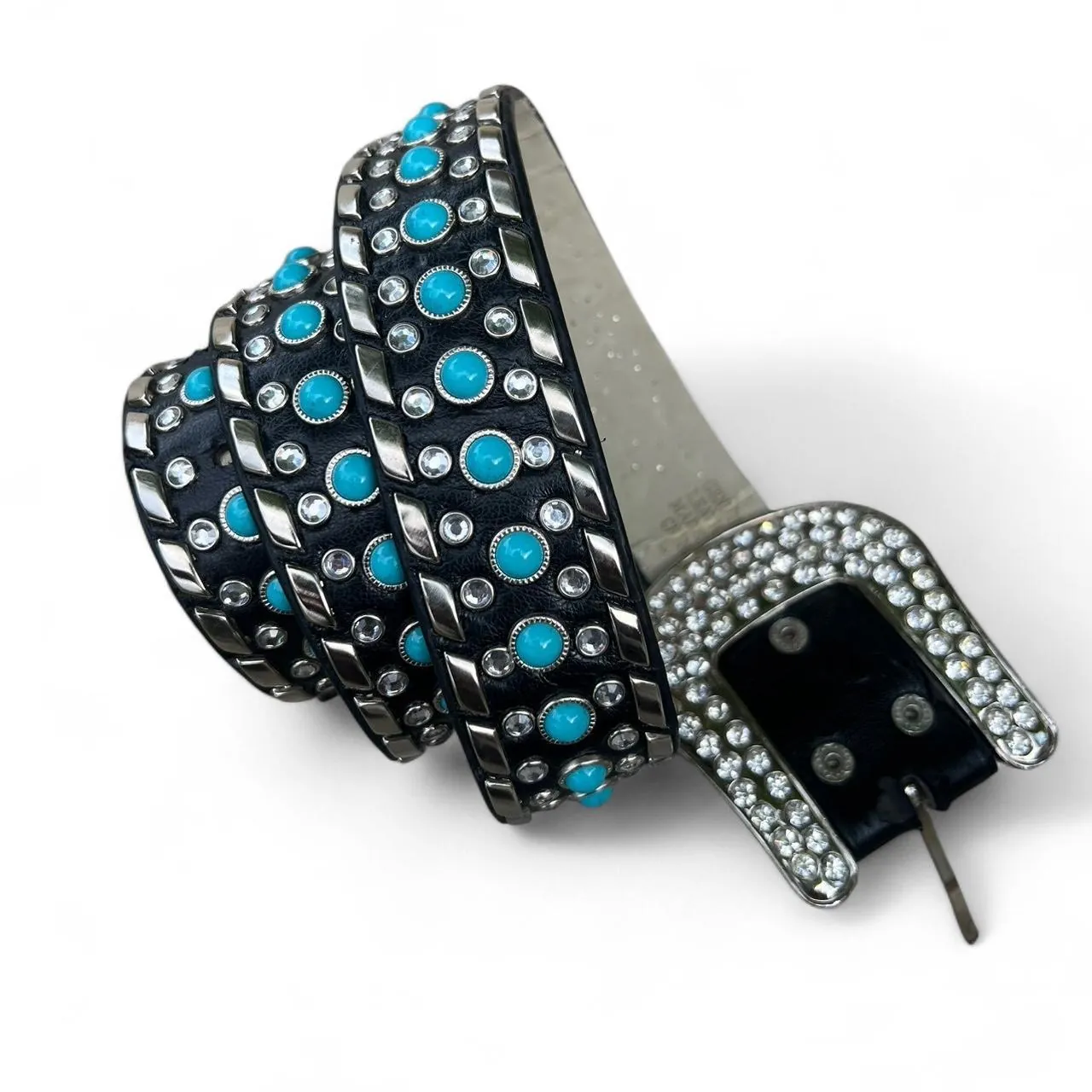 Vintage 90s Turquoise Western Belt with Studs and Rhinestones, photo 1 of 4