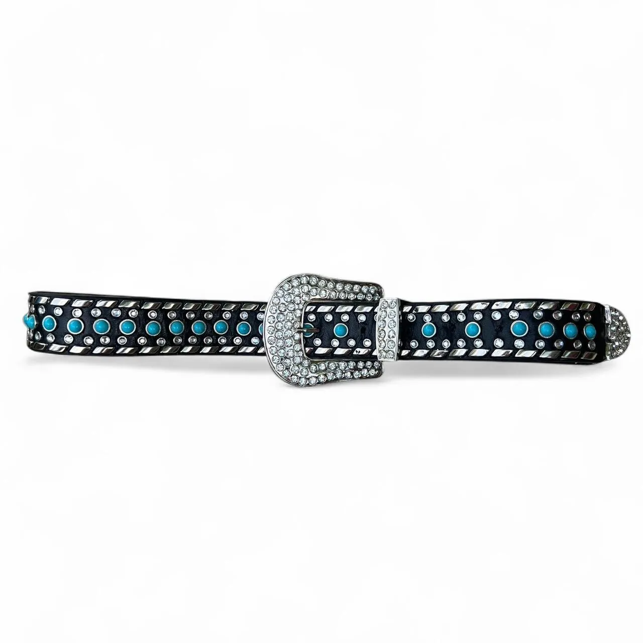 Vintage 90s Turquoise Western Belt with Studs and Rhinestones, photo 3 of 4