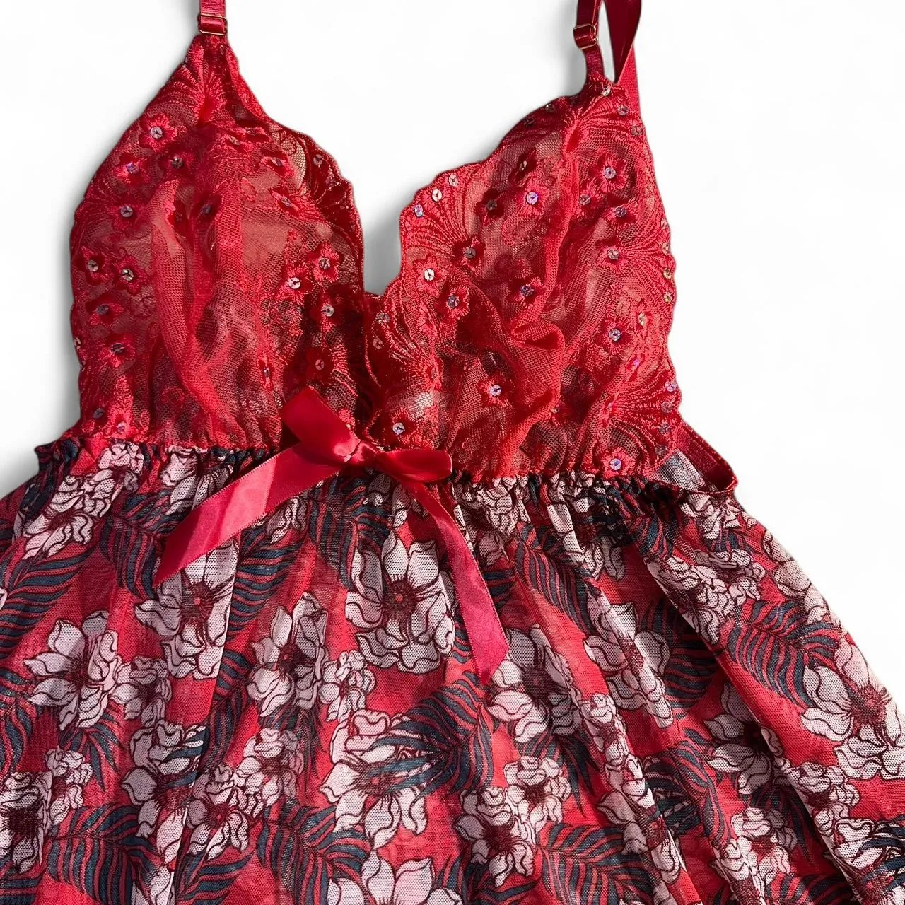Vintage Y2K Pink Floral Lace Mini Dress, photo 3 of 4