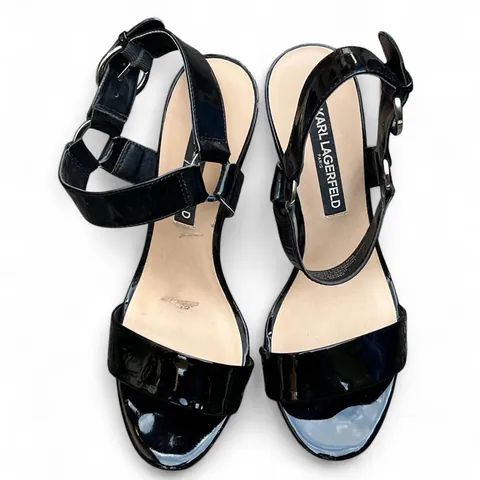 Karl Lagerfeld Paris Black Patent Leather Sandals