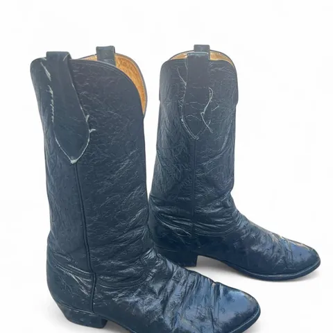 Vintage Legacy Black Western Cowboy Boots with Ostrich Leather