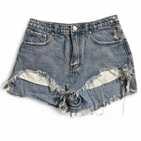 Signature 8 High Waisted Distressed Denim Shorts