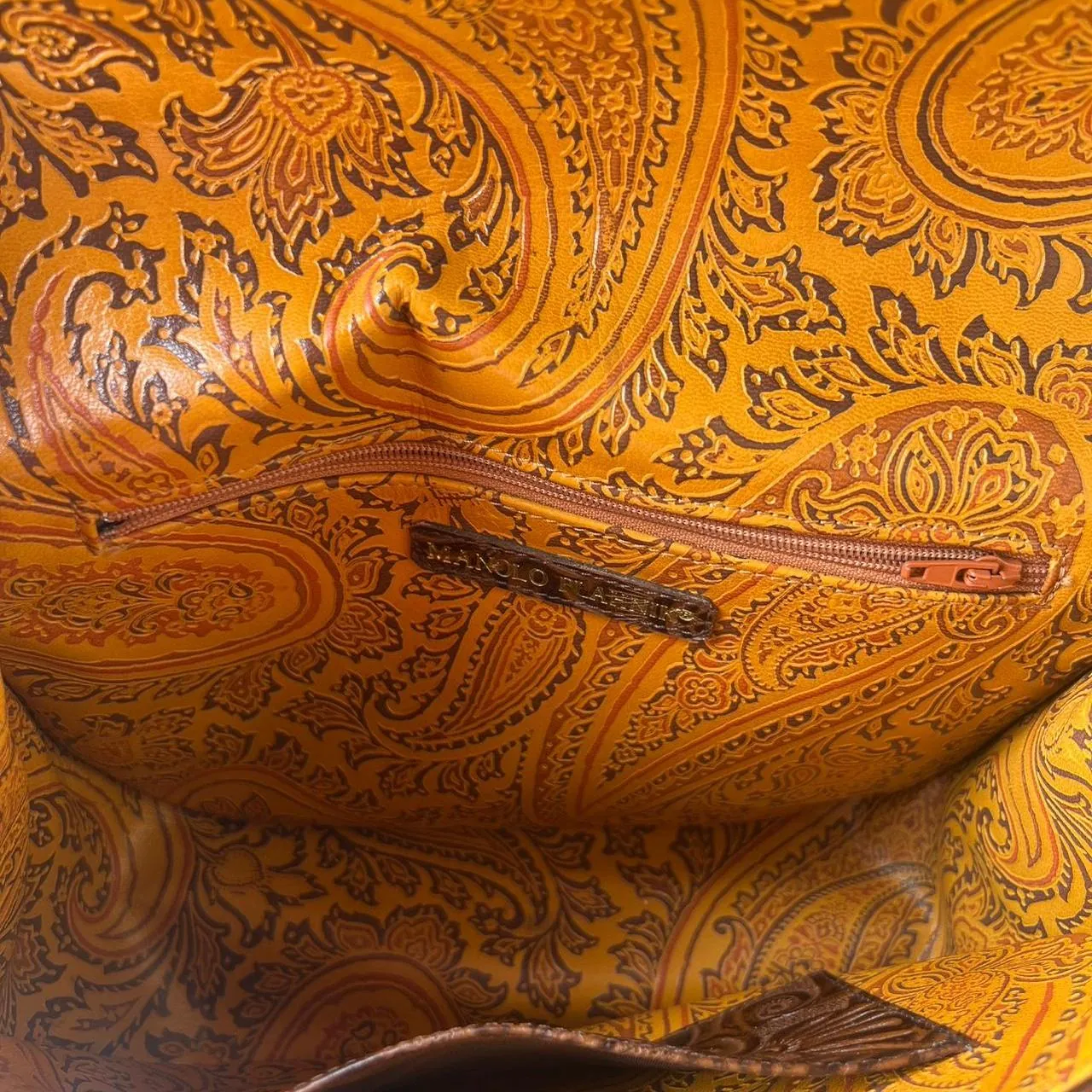 Rare Vintage Manolo Blahnik Brown Leather Embossed Shoulder Bag, photo 8 of 8