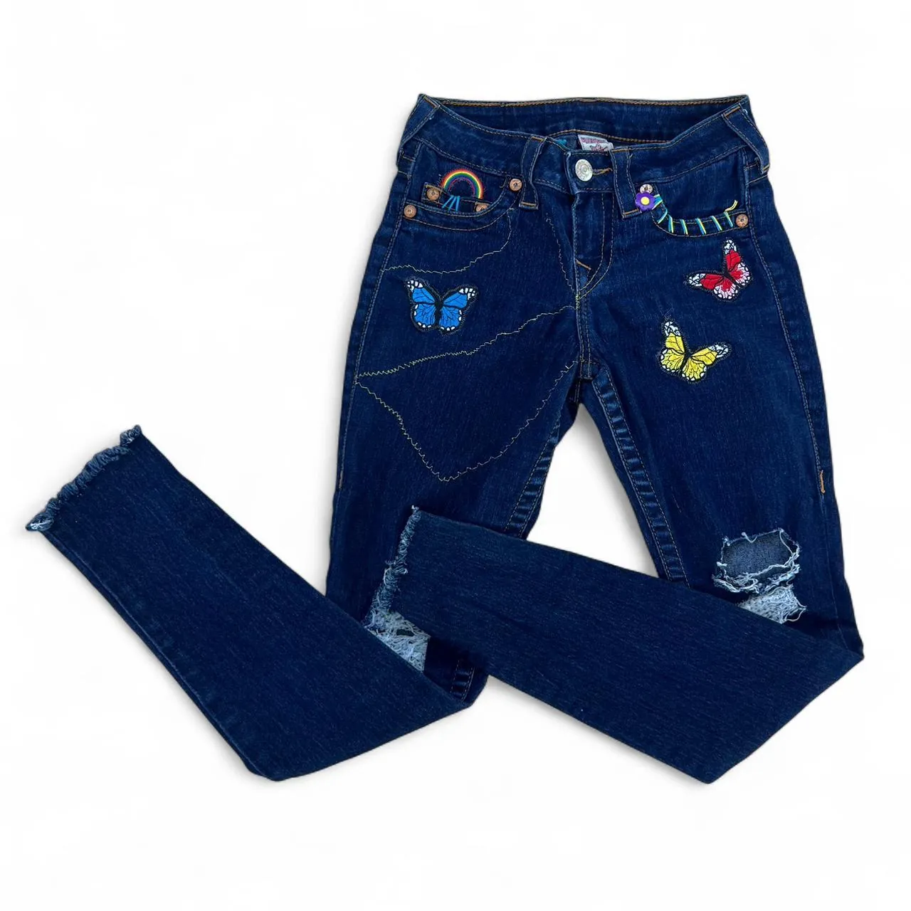 True Religion Embroidered High Waisted Distressed Skinny Jeans, photo 1 of 4