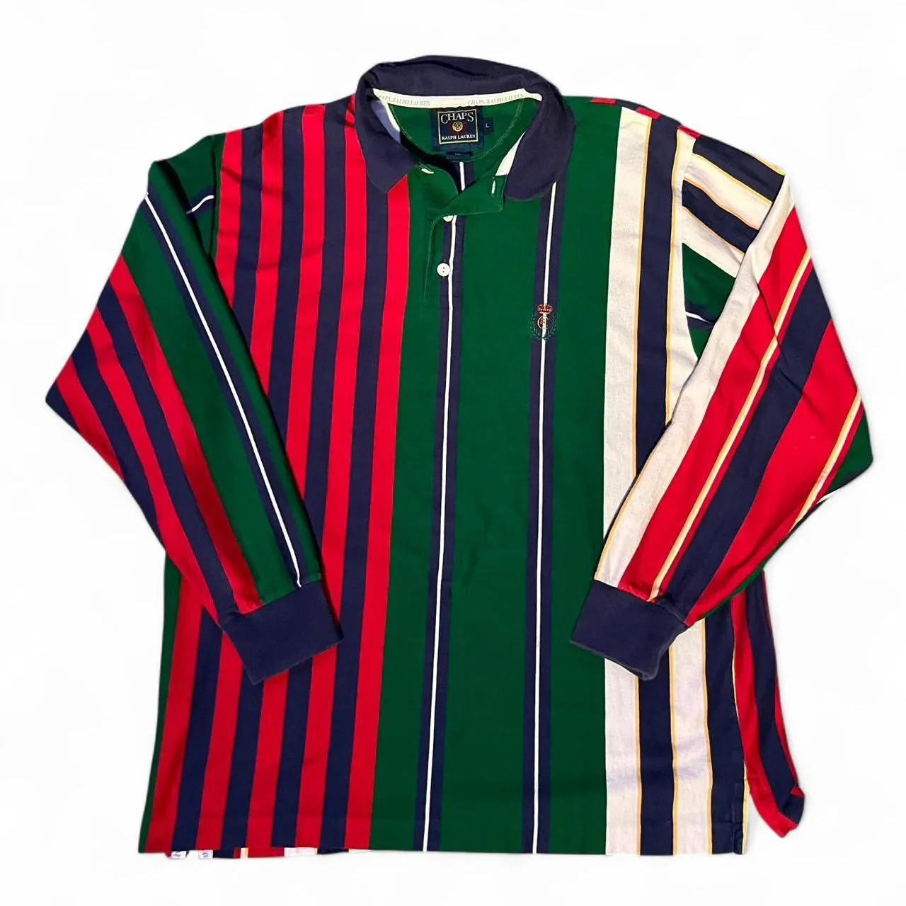 Vintage 90s Chaps Ralph Lauren Faded Striped Rugby Polo, photo 1 of 4