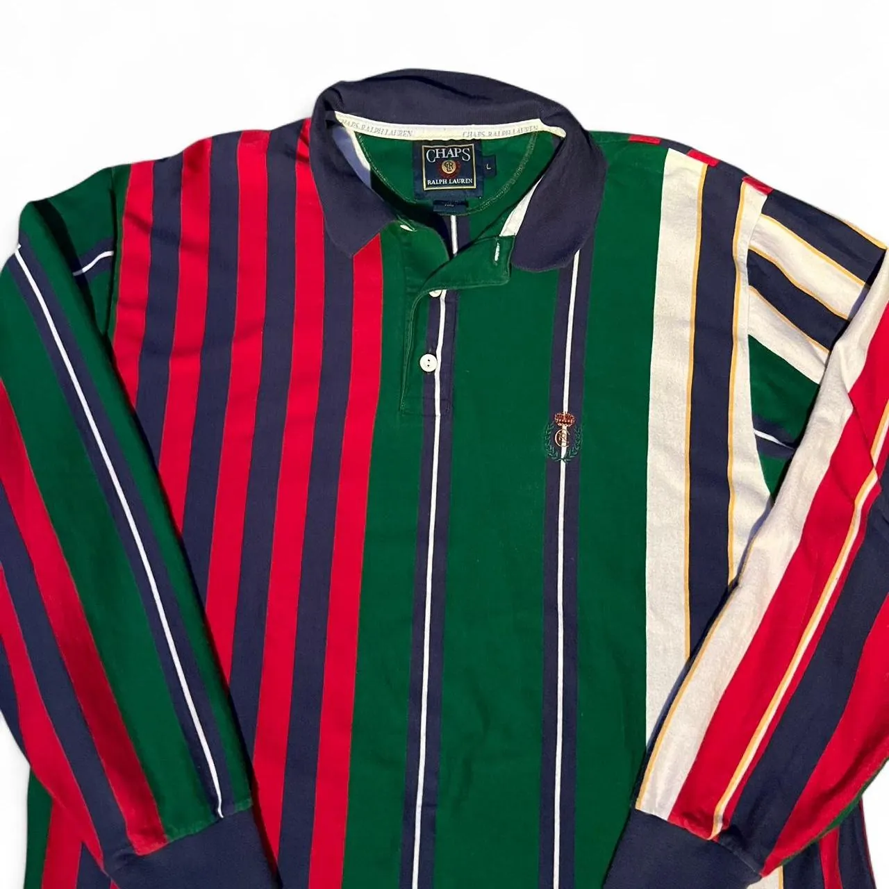 Vintage 90s Chaps Ralph Lauren Faded Striped Rugby Polo, photo 2 of 4