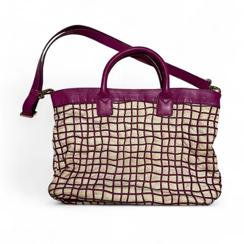 Christopher Kon Leather Grid Detailed Canvas Tote Bag