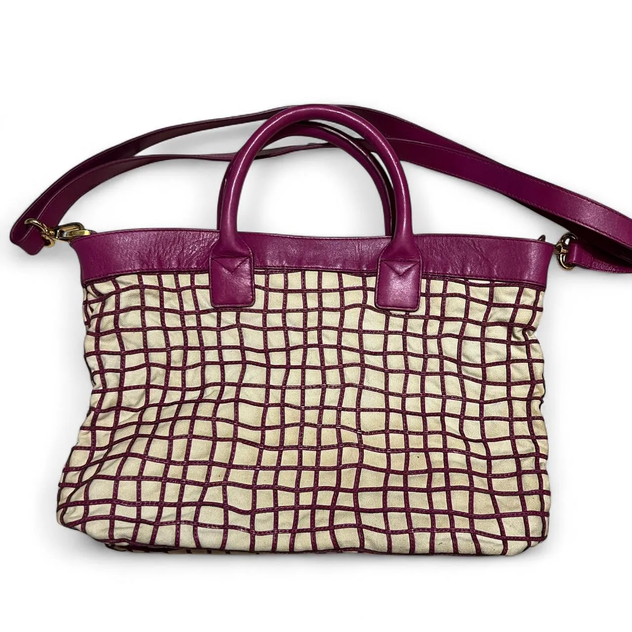 Christopher Kon Leather Grid Detailed Canvas Tote Bag, photo 3 of 5