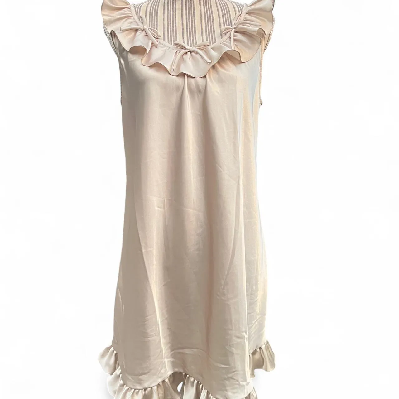 Vintage Cordelia Beige Bow Pleated Satin Dress, photo 3 of 5