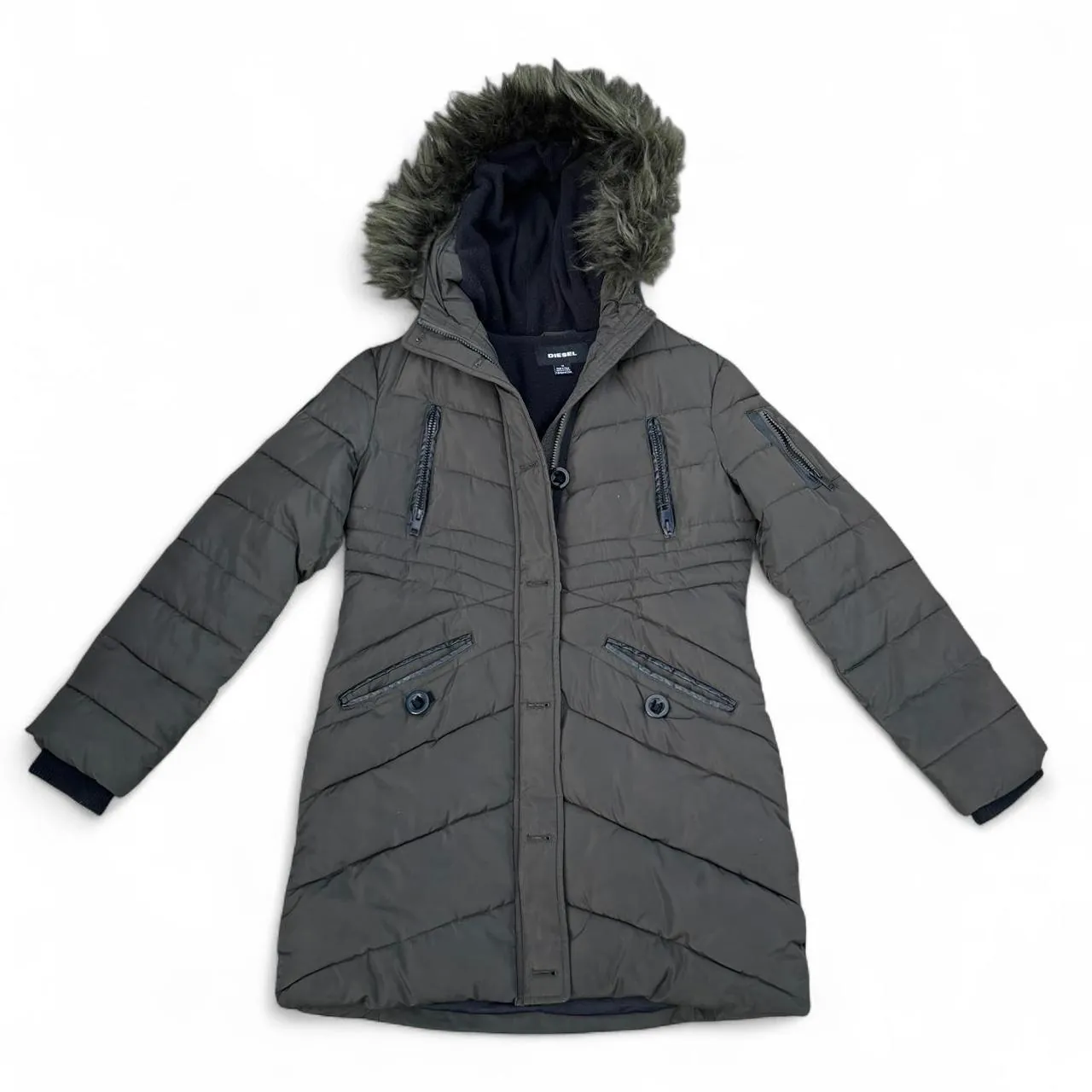 Diesel Classic Green Puffer Jacket with Faux Fur, photo 1 of 7