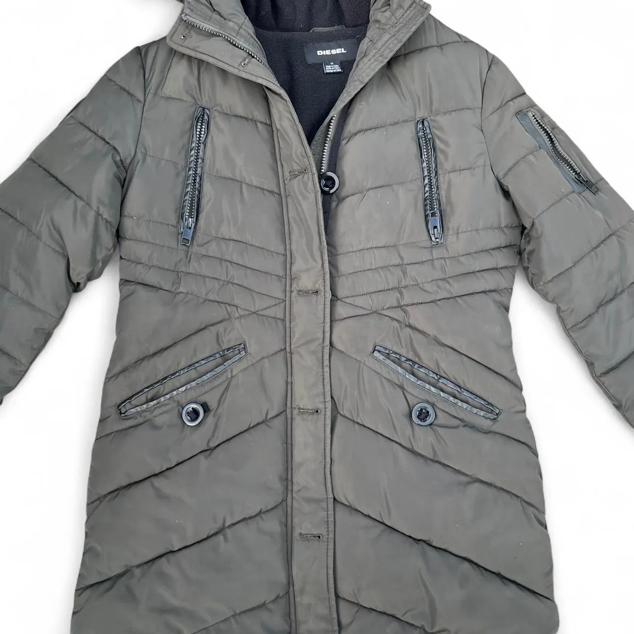 Diesel Classic Green Puffer Jacket with Faux Fur, photo 3 of 7