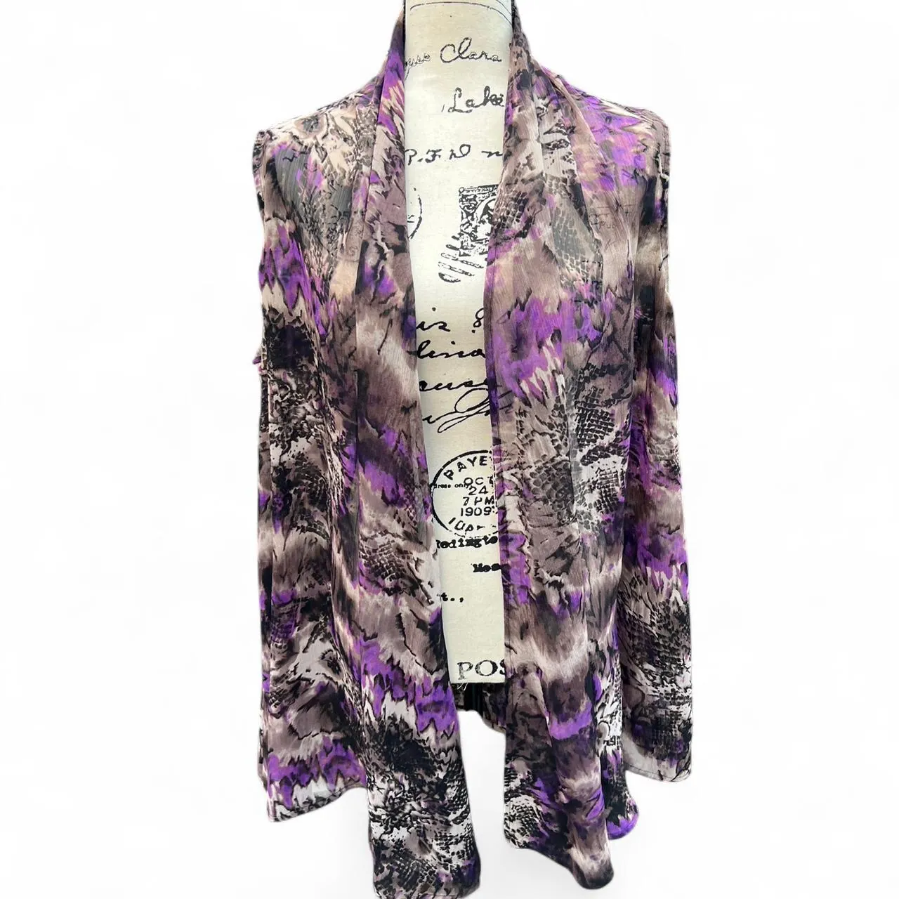 Vintage Purple Print Mesh Open Cardigan, photo 1 of 3
