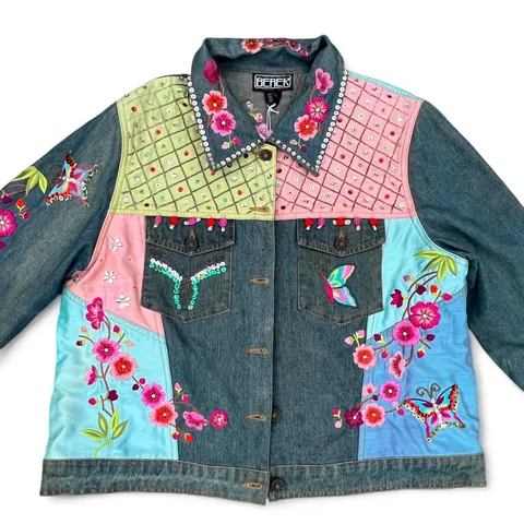 Vintage Berek Takako Sakon Embellished Butterfly Jean Jacket