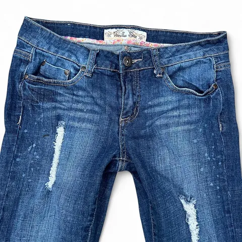 Vintage Vanilla Star Distressed Paint Splatter Low Rise Jeans