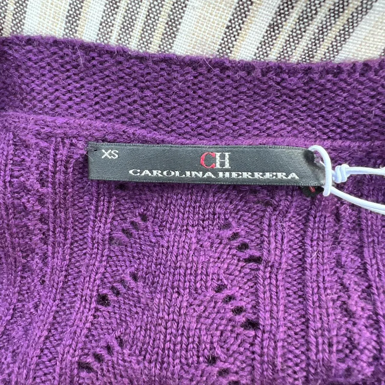 Vintage Caroline Herrera Purple Knit Sweater with Bow, photo 4 of 4