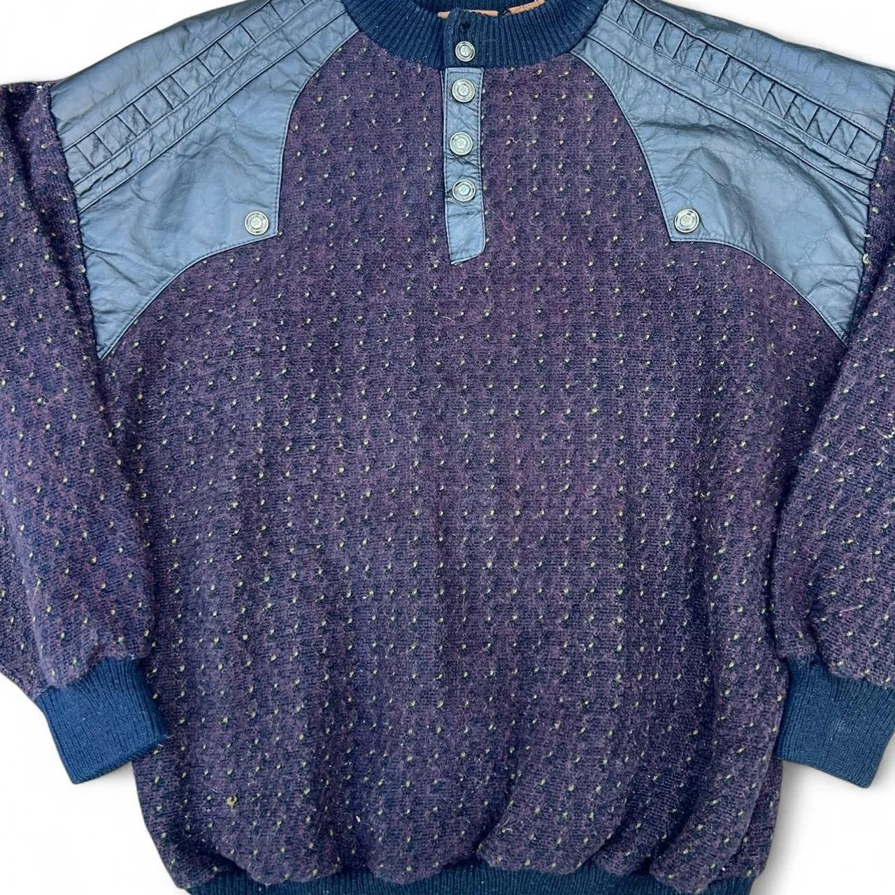 Rare Vintage 80s Cogi Collection Knit Leather Crewneck Sweater, photo 2 of 6