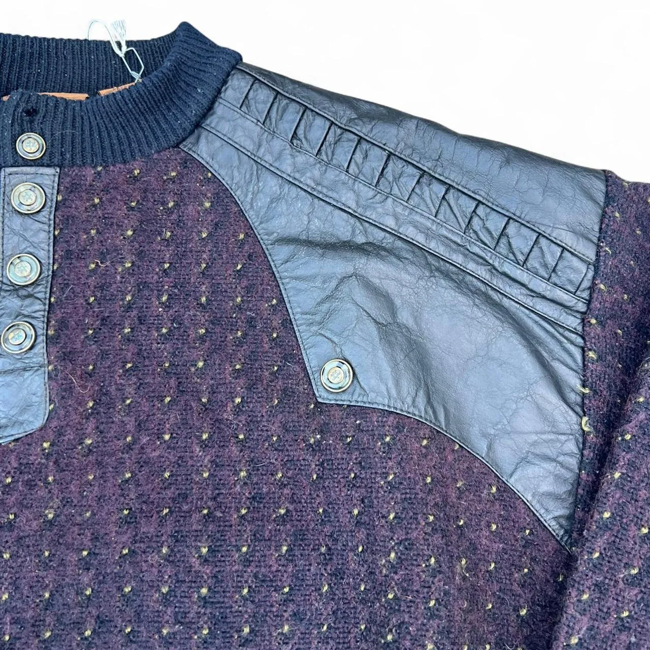 Rare Vintage 80s Cogi Collection Knit Leather Crewneck Sweater, photo 3 of 6