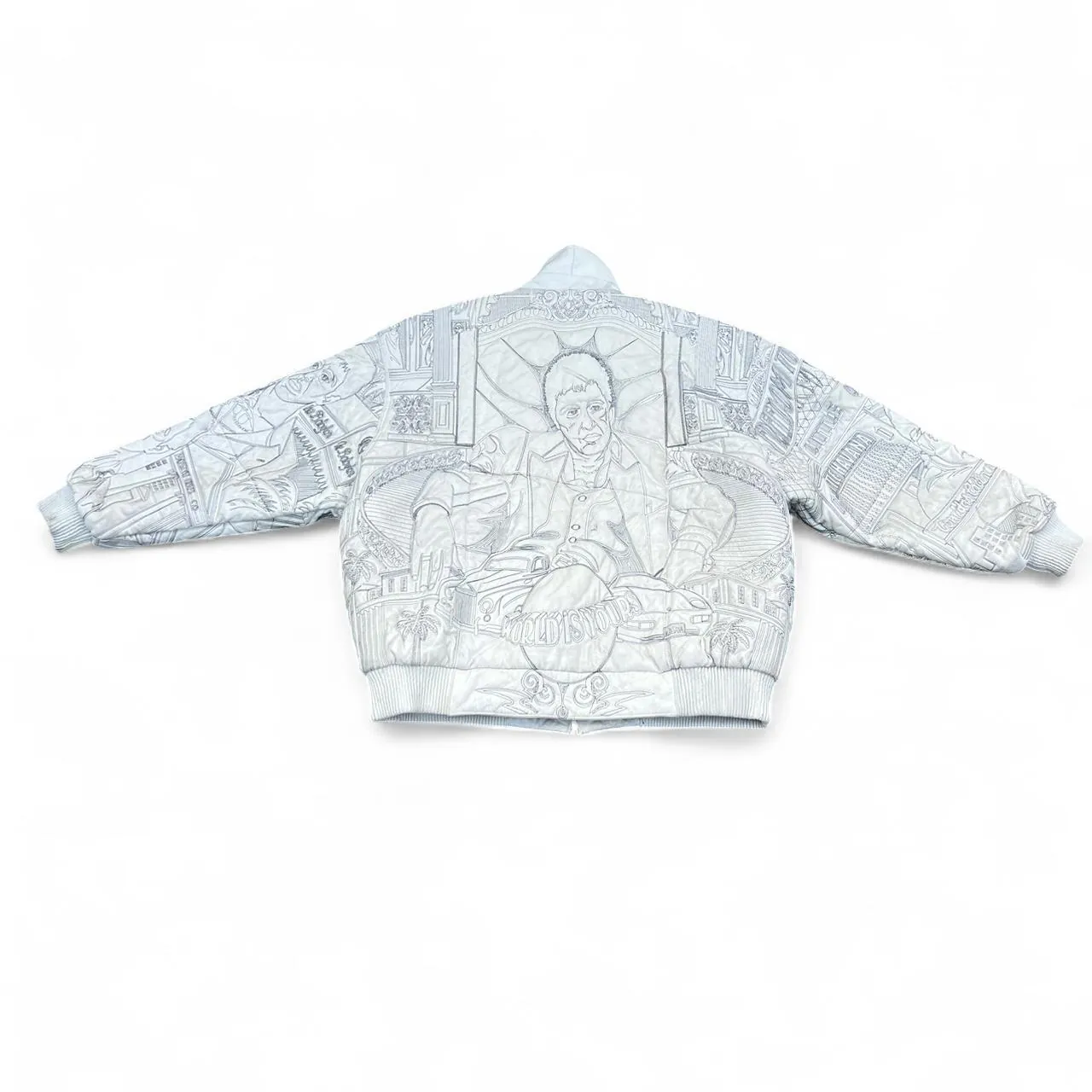 Rare Vintage Scarface Tony Montana White Leather Bomber Jacket, photo 2 of 6
