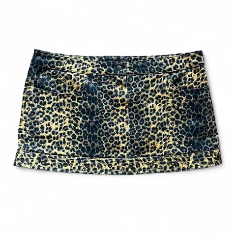 Vintage Frederick's of Hollywood Leopard Print Denim Mini Skirt