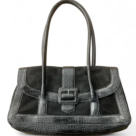 Rare Vintage Y2K Ann Taylor Black Faux Leather & Crocodile Print Shoulder Bag