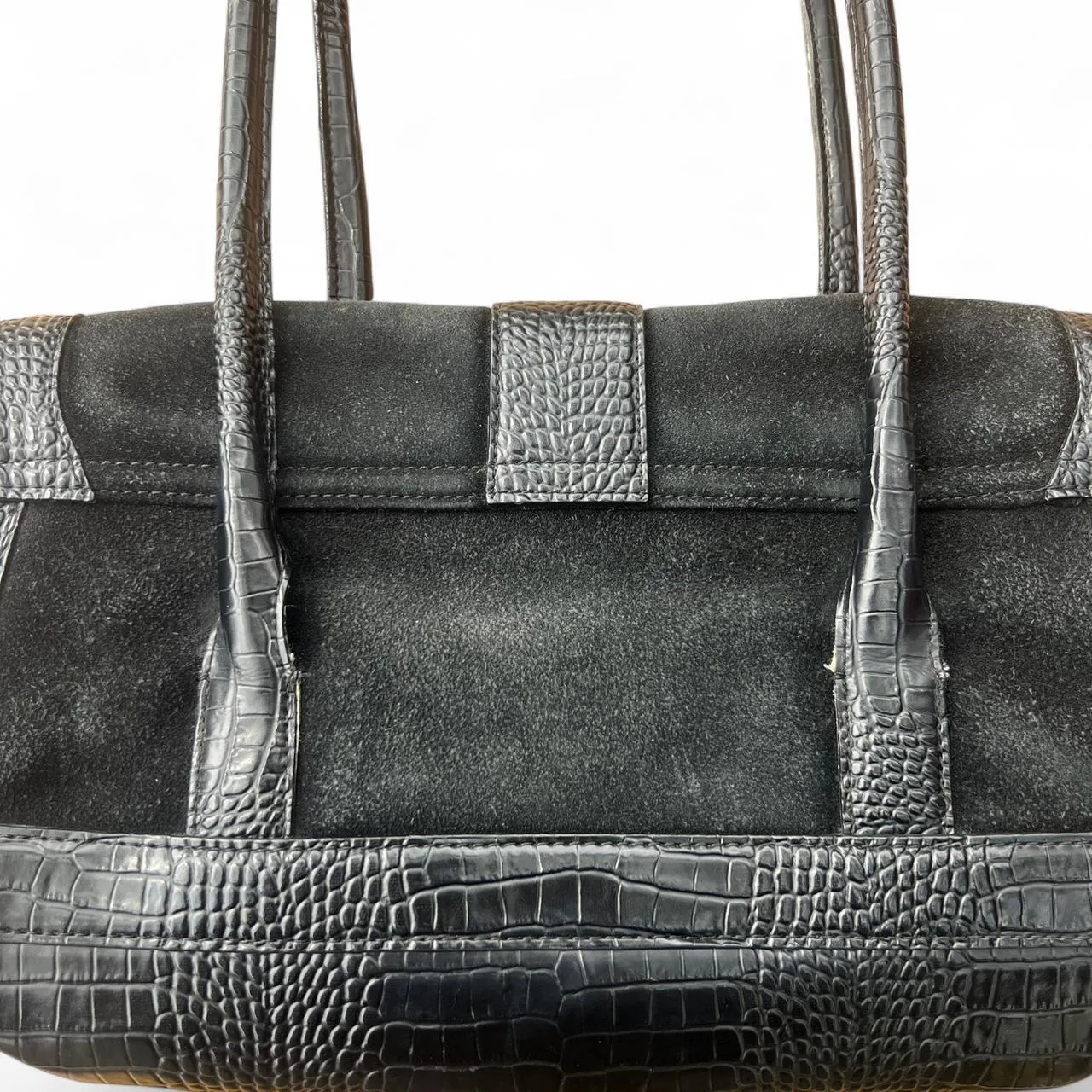 Rare Vintage Y2K Ann Taylor Black Faux Leather & Crocodile Print Shoulder Bag, photo 4 of 6