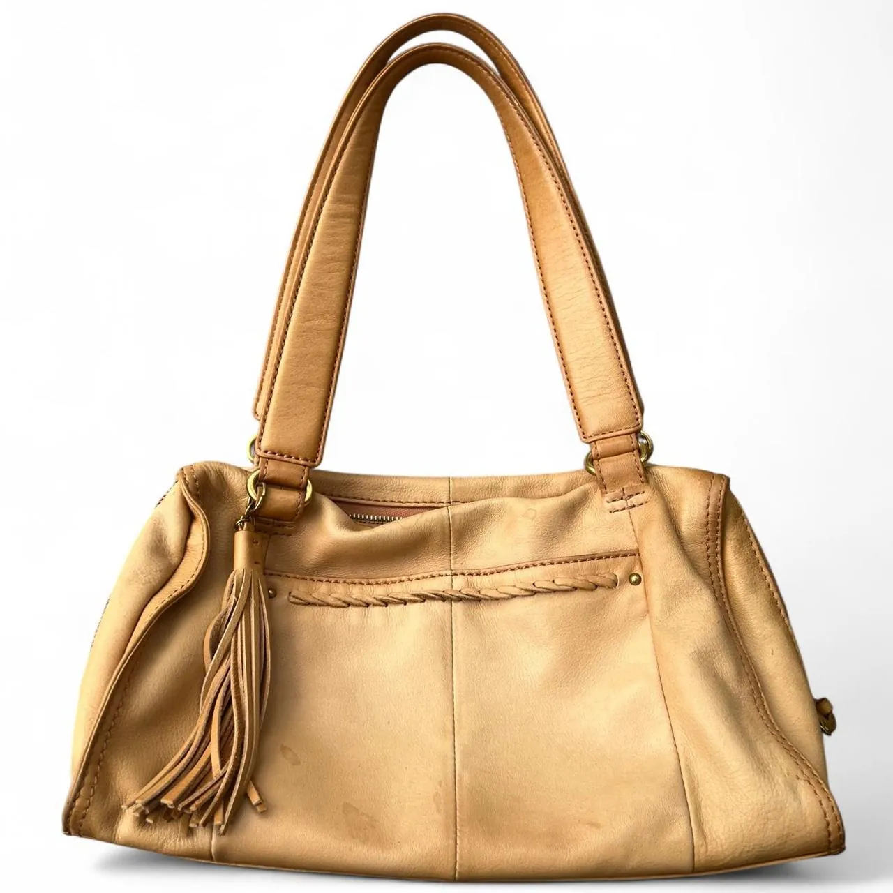 Vintage Hobo Tan Leather Shoulder Bag with Tassel, photo 1 of 5