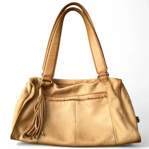 Vintage Hobo Tan Leather Shoulder Bag with Tassel