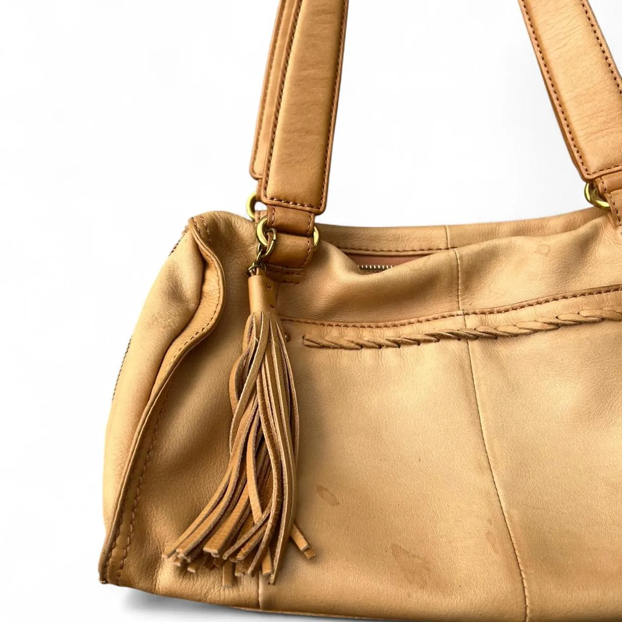 Vintage Hobo Tan Leather Shoulder Bag with Tassel, photo 2 of 5