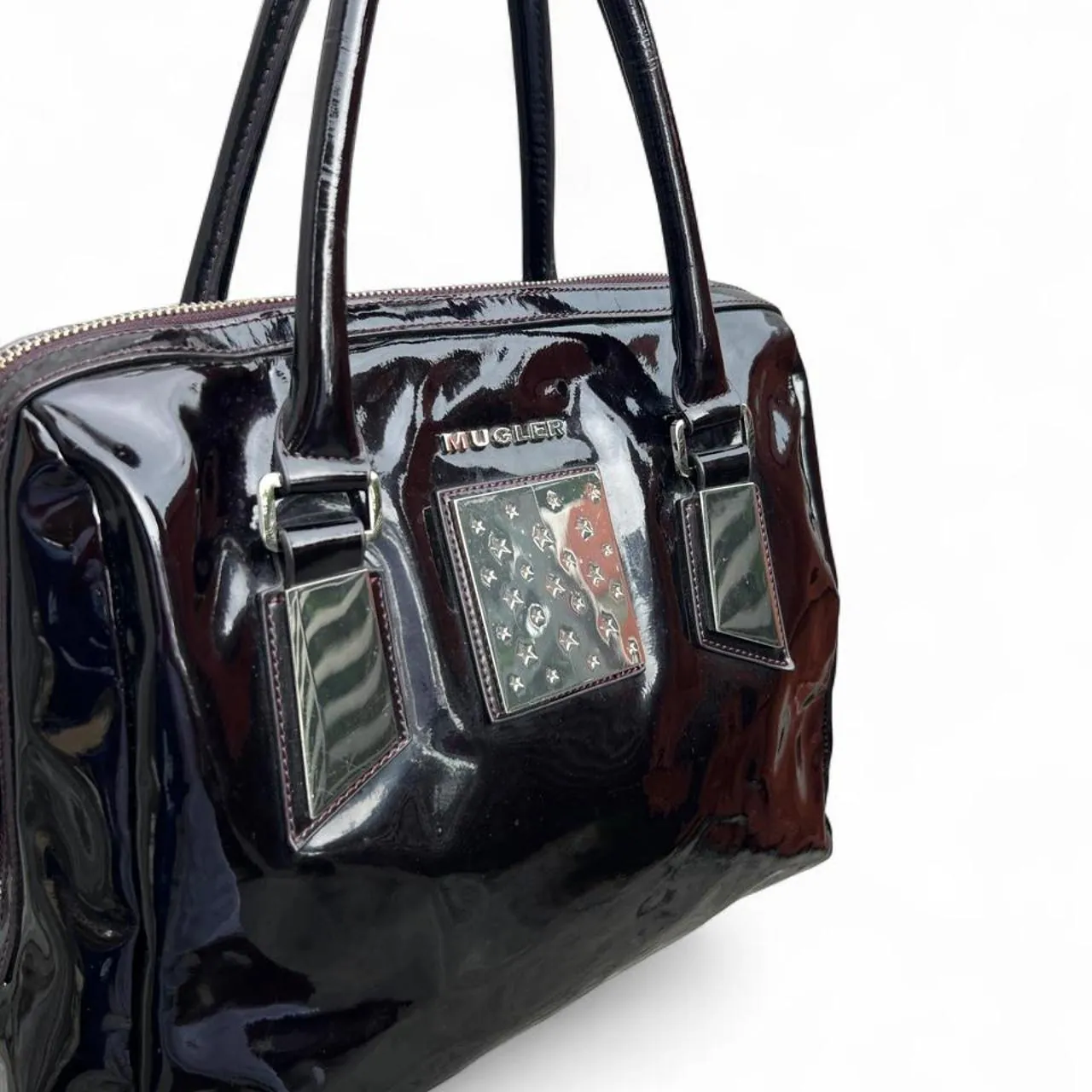 Vintage Mugler Black Patent Leather Handbag, photo 3 of 7