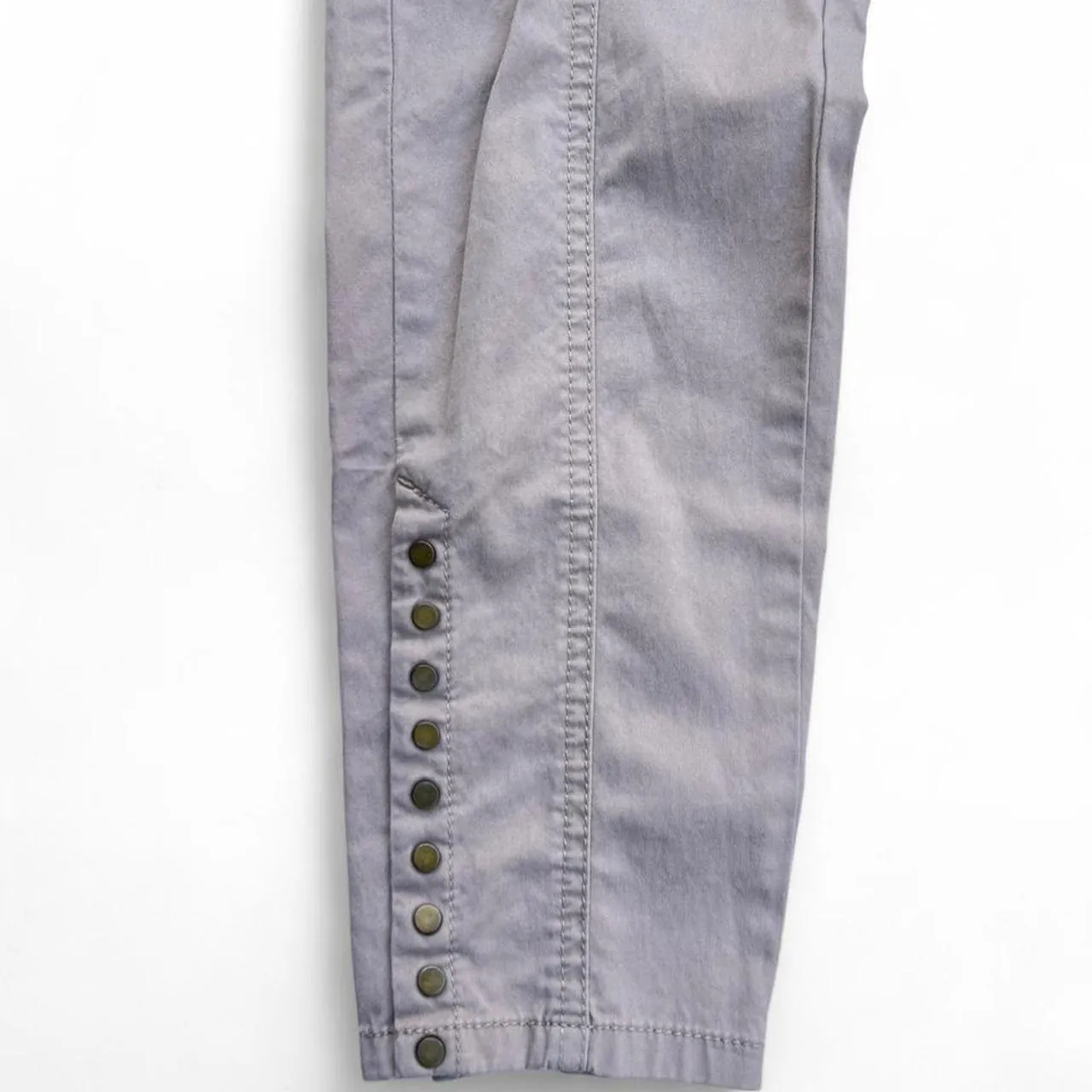 Vintage Cache Tan Cargo Pants/Capris with Leopard Print Waistband and Button Detail, photo 2 of 4